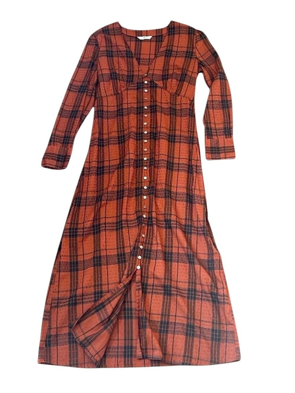 Only Orange Black Plaid Maxi Dress Fall Grunge Boho EU40 Est. US8